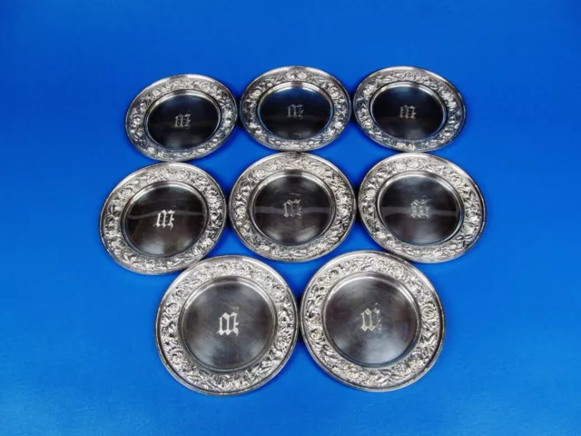 Set OF Eight (8) Repousse Sterling Silver "Rose" By Stieff Bread & Butter Plates
