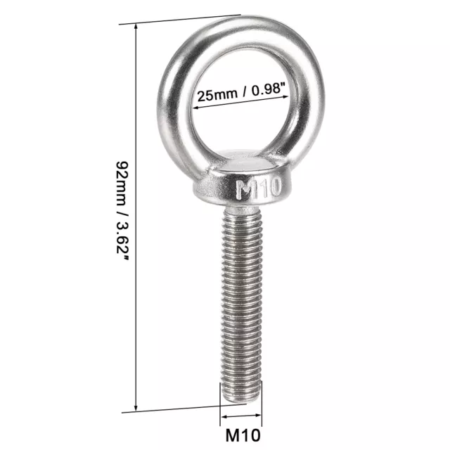 2 Pcs M10x50mm Thread 25mm Inside Dia 42mm OD Stainless Steel Lifting Eye Bolt 3