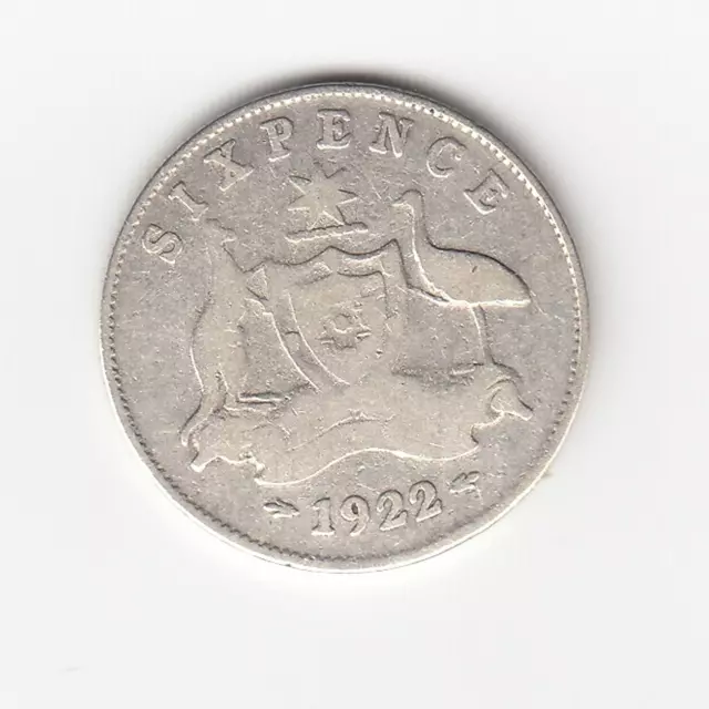 1922 Kgv Australia Sixpence (92.5% Silver) - Very Nice Vintage Coin