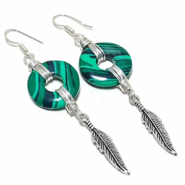 Malachite Gemstone Handmade Ethnic Gift Jewelry Earring 3.55" ZE-645