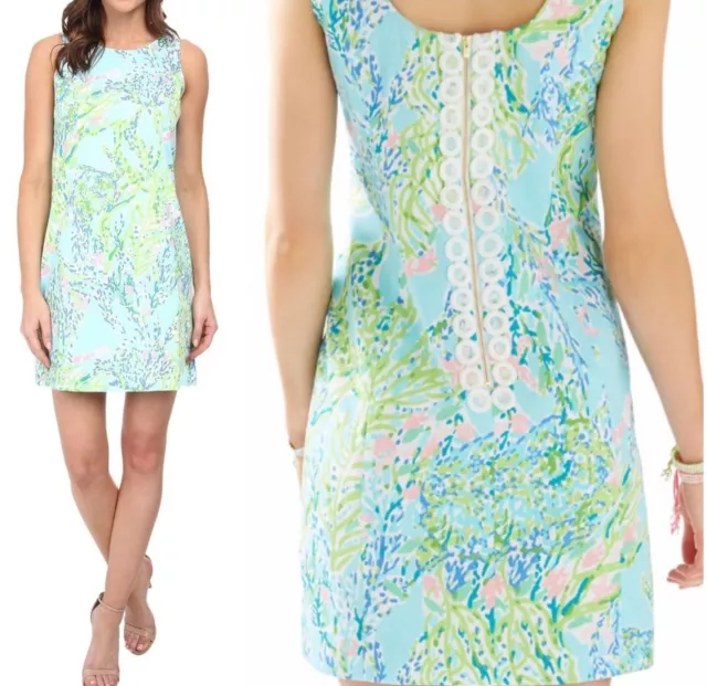 Lilly Pulitzer Cathy Skye Blue Heaven Indescent Lace Back Shift Dress Size 2