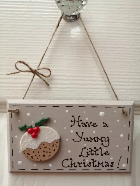 * Handmade Yummy Little Christmas Pudding  Plaque Gift Present Shabby Chic *