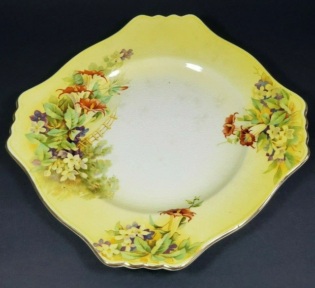 Royal Winton Grimwades Yellow Square Floral Luncheon Plate 8-3/4"