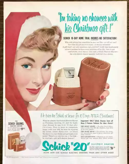 1953 Schick 20 Electric Razor PRINT AD I'm Taking No Chances With His Christmas