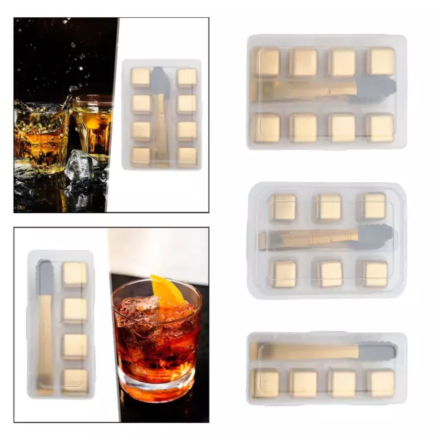 Stainless Steel Ice Cube Reusable with Tongs and Cube Tray Chills Quickly Drinks