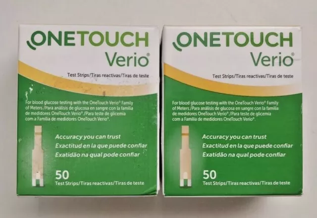 One Touch Verio Sang Glucose Diabétique Essais Test Bandes - 2 Boîtes De 50 =