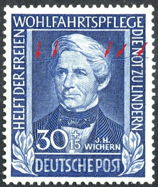 Bund Abart Nr. 120 mit Quetschfalte postfrisch BRD 1949 Besonderheit Helfer MNH