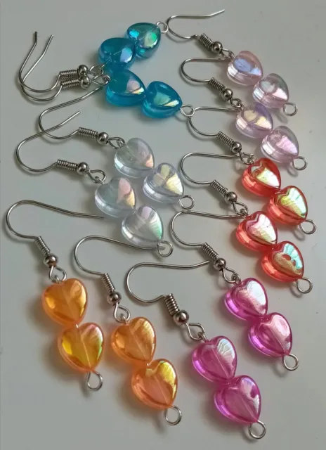 CLEARANCE SALE Job Lot BUNDLE 5 Pairs BRIGHT RAINBOW Hearts Dangle Drop Earrings