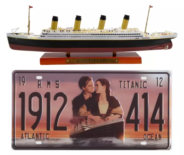 RMS TITANIC 1:1250 + DECORATIVE PLATE Model Ship Steamer Metal Collect Gift Toy