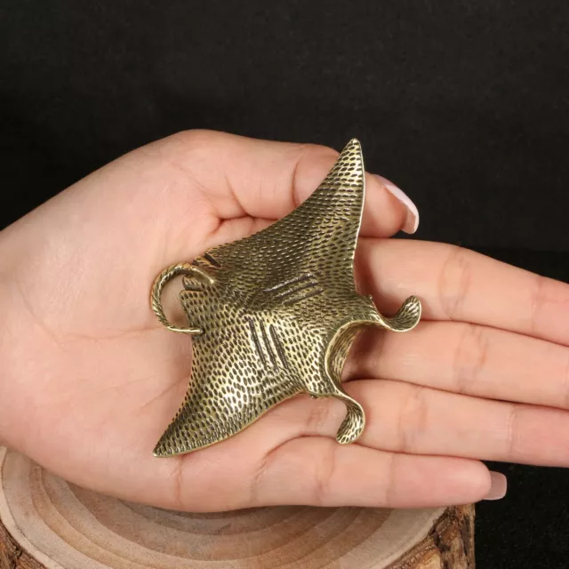 Vintage Style Solid Brass Manta Ray Fish Animal Statue for Home Garden Decor