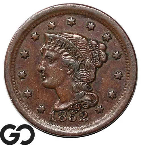 1852 Large Cent, Braided Hair, Choice AU Early Date Copper