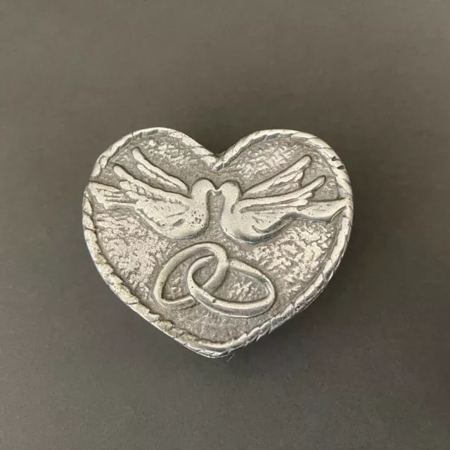 Made in Mexico Silver-tone Heart Jewelry Doves Rings Trinket Box