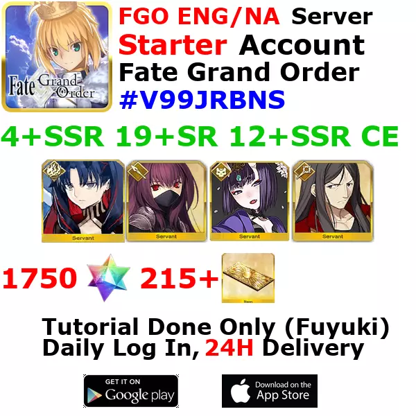 [ENG/NA][INST] FGO / Fate Grand Order Starter Account 4+SSR 210+Tix 1750+SQ