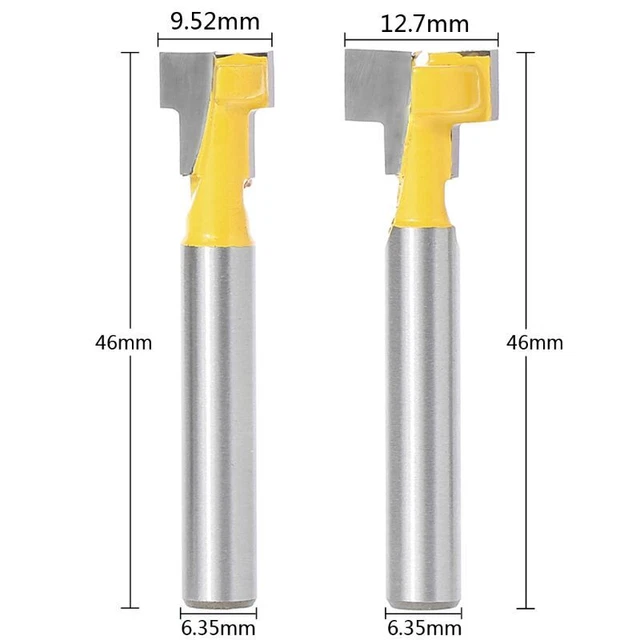 2 Pcs 1/4'' Shank Yellow T-Slot Cutter Router Bit Set for 3/8'' & 1/2'' Hex Bolt