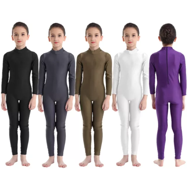 Kids Girls Long Sleeves Gymnastics Leotard Ballet Dance Dress Jumpsuit Catsuit