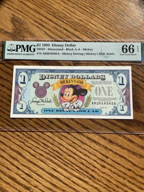 1993 $1 Disney Dollar Mickey 65th Anniv. PMG 66 EPQ A02018585A