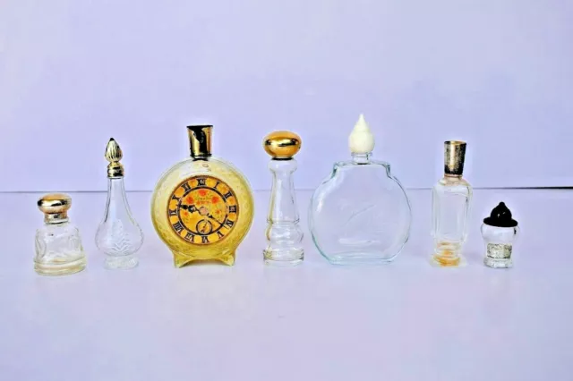 Vintage Avon Bottles Empty 7 Pc Lot Perfume Clock Shape Roses Eau De Cologne "11