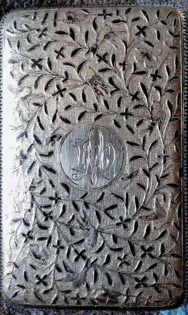 1800-1900 Imperial Russian Niello Case Birds & Butterlies Initials & 84 Silver