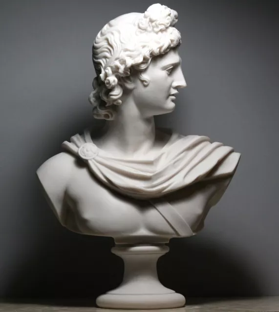 APOLLO Greek Roman God Bust Head Cast Marble Statue Sculpture Handmade 12.6in
