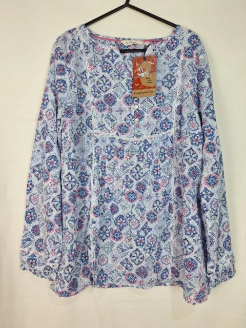 Ewm Country Rose Ladies Blue Mix Size 16 Long Sleeve Dobby Blouse Top New
