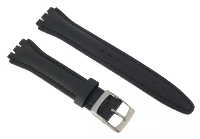 Black Genuine Leather 17mm Replacement Padded Watch Strap For Swatch