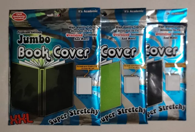 Book Covers Green And Black 3 Pack Stretchy Material NEW