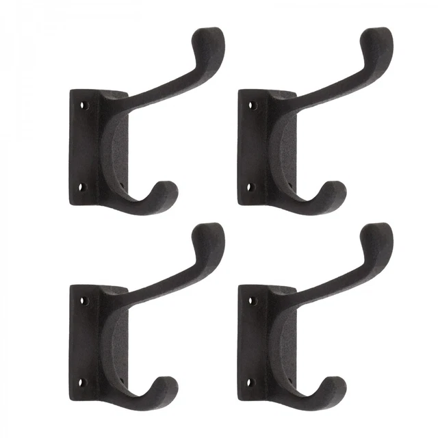 Double Coat Robe Hooks 4" L Black Wrought Iron Pack of 4 Wall Mount