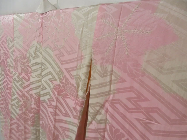 2108T08z760 Vintage Japanese Kimono Silk FURISODE JUBAN Off-white 2