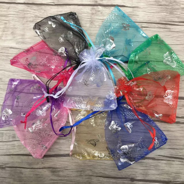 50 Organza Gift Bags Jewellery Christmas Butterfly Pouches Wedding Party Favour