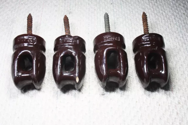Vintage 4 Brown Ceramic Porcelain Power Line Insulator screws DIY coat rack hook