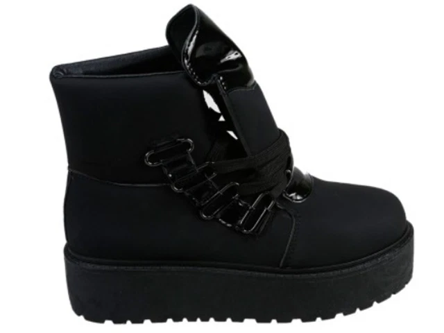 Bottines Compensées Montantes à Lacets en Simili Cuir Noir Mat Taille 41