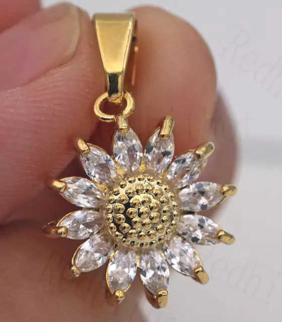 18K Gold Filled - 3D SunFlower Cat Eye Clear Topaz Zircon Party Gems Pendant BR