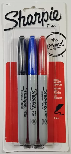 3 Sharpie Permanent Markers Fine Assorted Colours Red Blue Black The Original
