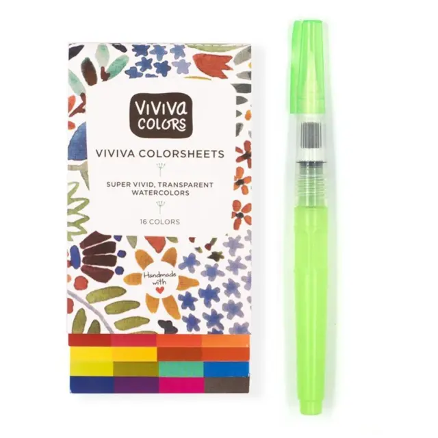 Viviva Watercolour Coloursheets Original Sketcher Paint Set, 16 Colours + Brush