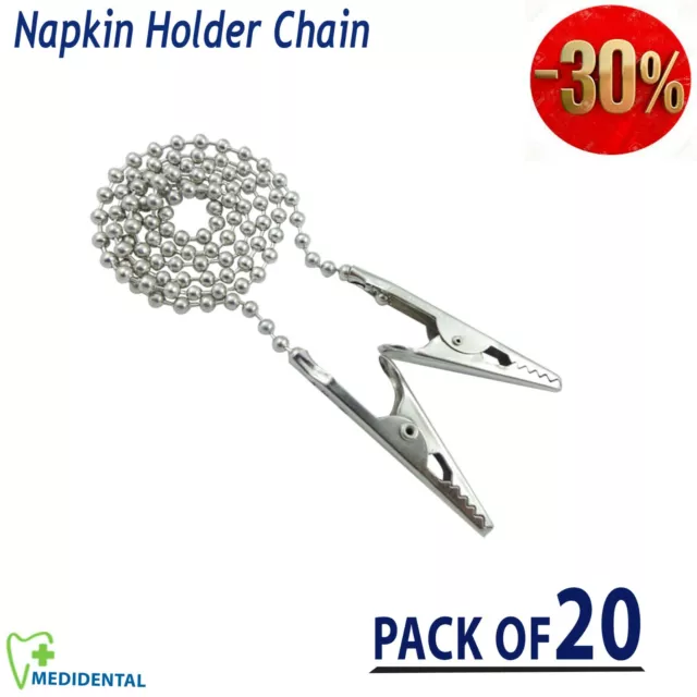 Quality Napkin Holder Flexible Ball Chain Dental Bib Clips Round Neck pack of 20