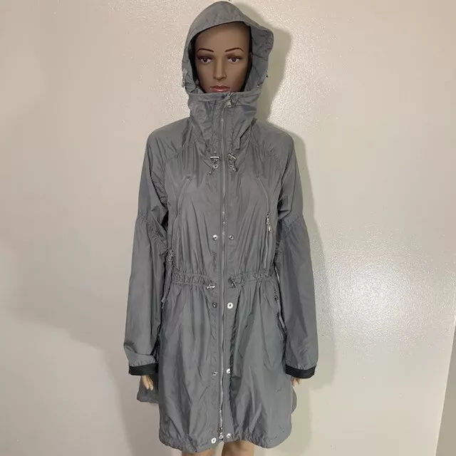 RLX Ralph Lauren Womens Silver Full Zip Hooded Rain Parka Jacket Nylon Small S
