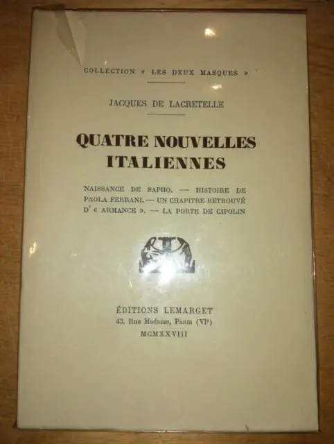 Jacques De Lacretelle Quatre Nouvelles Italiennes Eo 1928 Originale 1/725 Ex