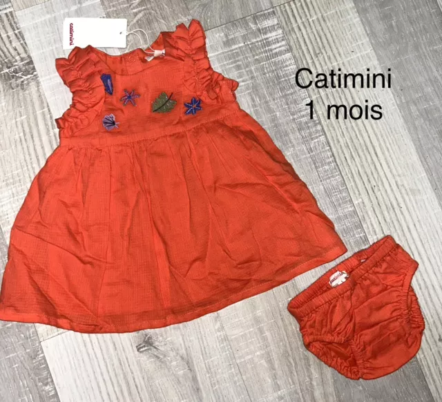 Catimini 1 MOIS FILLE : Robe Orange + Culotte Été Neuve