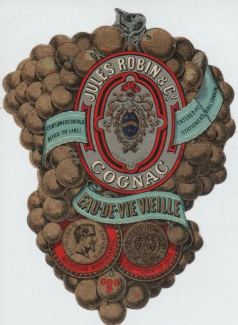 "EAU-DE-VIE VIEILLE  JULES ROBIN & C°  COGNAC" Etiquette-chromo originale 1855