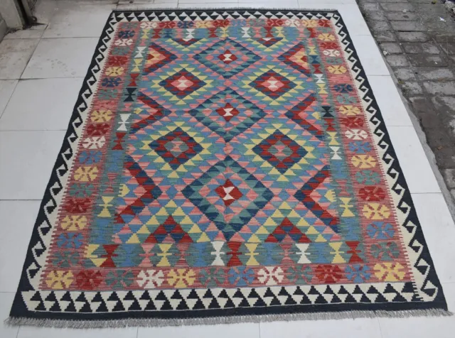 5 x 6'7 Vintage handmade afghan tribal ghalmouri wool kilim rug, Persian rug 5x7
