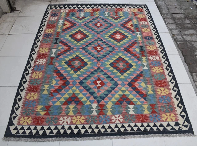 5 x 6'7 Vintage handmade afghan tribal ghalmouri wool kilim rug, Persian rug 5x7 5 x 6'7 Vintage handmade afghan tribal ghalmouri wool kilim rug, Persian rug 5x7