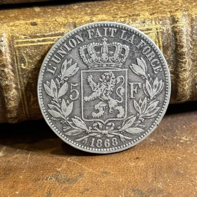 Pièce De Monnaie Belgique 5 F Francs Belge 1868 argent