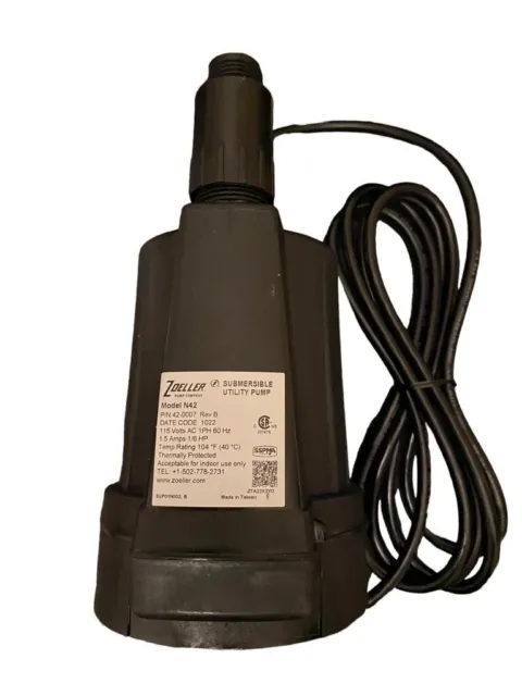 Zoeller 42-0008 Model N42 Floor Sucker Utility Pump, 1/6 HP, 115V, 1Ph, 1.5 Amps