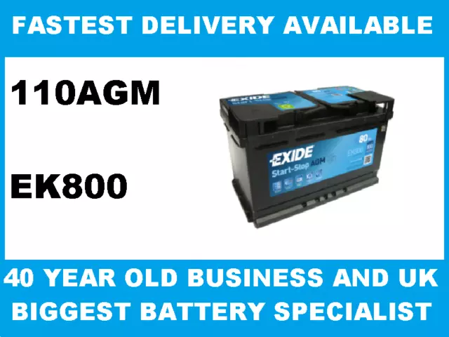 110 AGM Exide EK800 EQUIVALENT - Car Battery Audi BMW Ford Merc Porsche  Renault