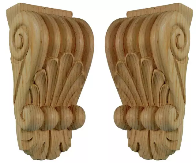 Wood Fireplace Corbels, Carved Pine Regency Mantel Shelf, Paint Grade Pair PG718