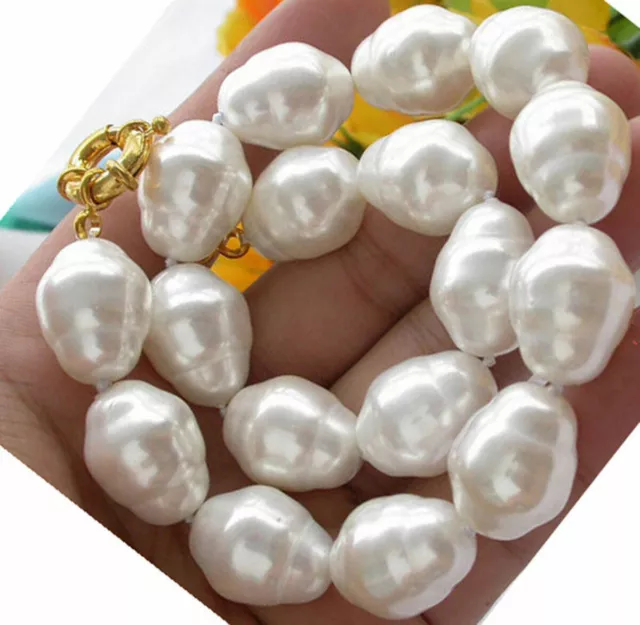 Large Fashion 20Mm South Sea White Baroque Shell Pearl Beads Necklace 16-28"