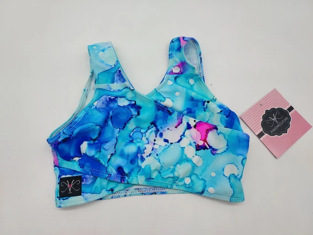 Kandi Kouture Dancewear Top Child Medium Size 5/6 Water Color Design Blue Teal