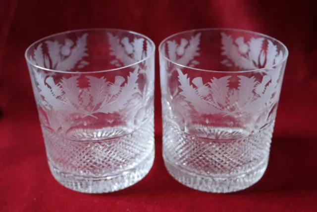 Edinburgh Crystal Thistle Pattern - Pair of Large 'Old Fashioned' Whisky Glasses