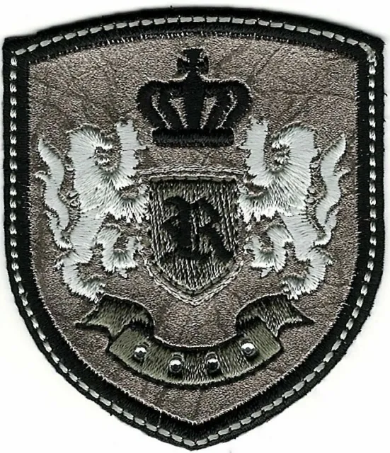 Letter R Crest Patch Rampant Lion Coat of Arms