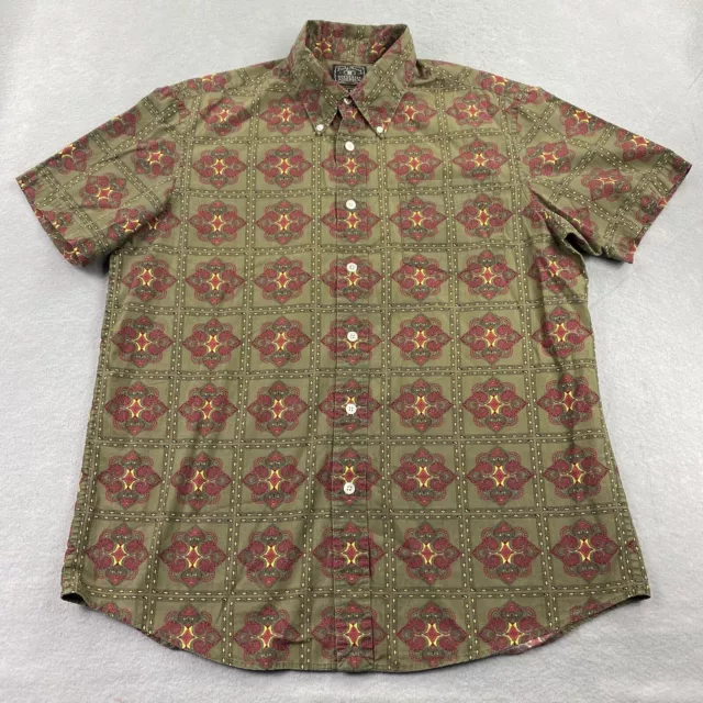 Lucky Brand Shirt Mens Extra Large Green Button Down Short Sleeve Paisley Cotton